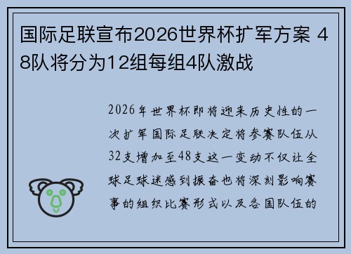 国际足联宣布2026世界杯扩军方案 48队将分为12组每组4队激战 国际足联宣布2026世界杯扩军方案 48队将分为12组每组4队激战